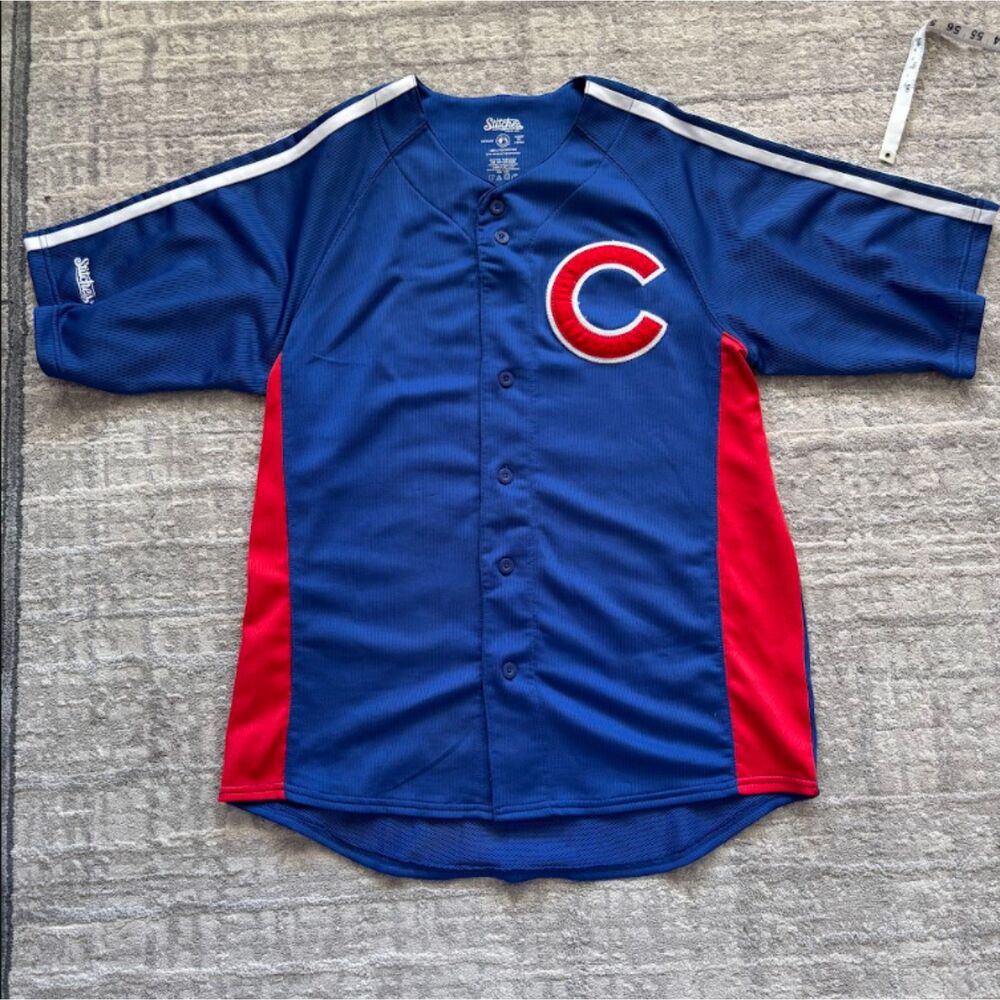 MLB Stitches Chicago Cubs Button Up Baseball Jersey Mens Medium Blue Red
